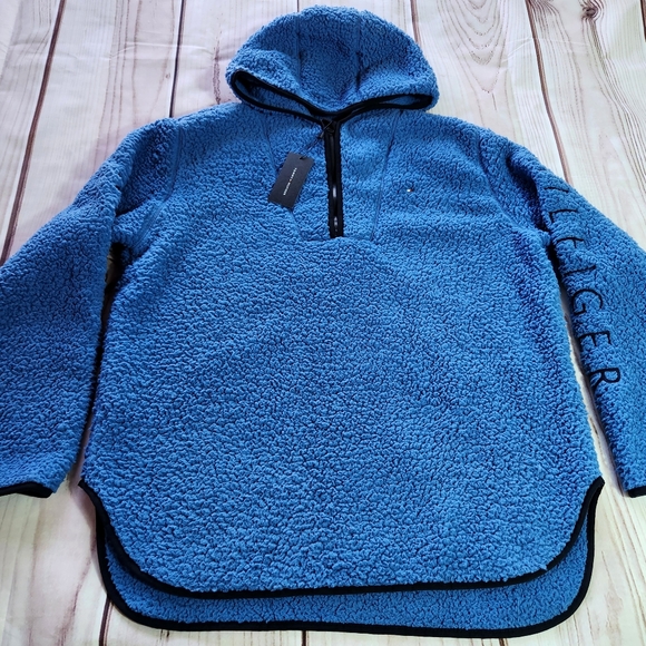 NWT Tommy Hilfiger Sherpa Pullover Hoodie Sweatshirt Blue | Women’s Size Large - Picture 6 of 13